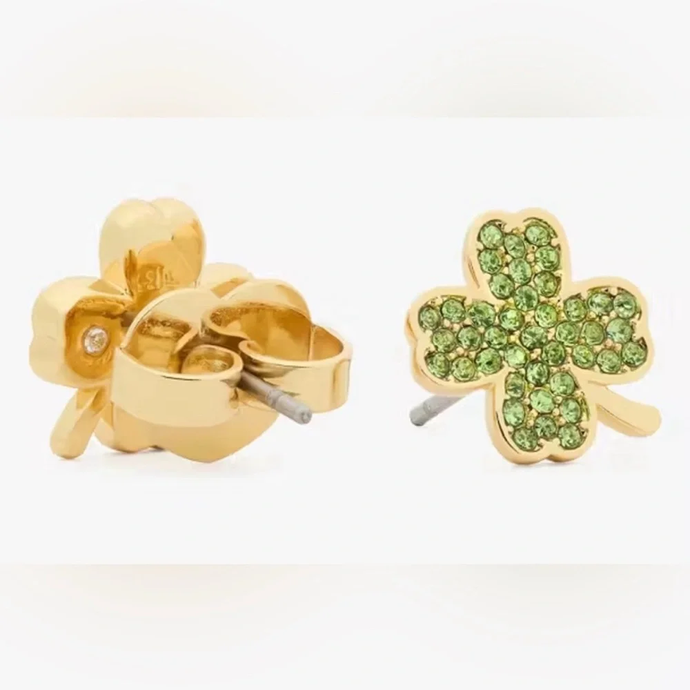 NWT KATE SPADE‎ Lucky Charm Green Clover Pavé Stud Earrings
